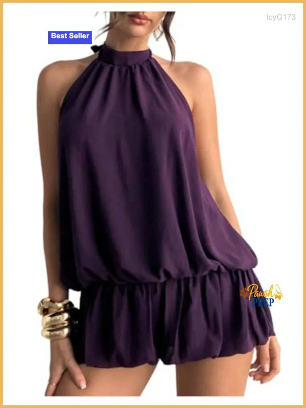 Women's Halter Neck Backless Ruffle Hem Mini Dress Purple